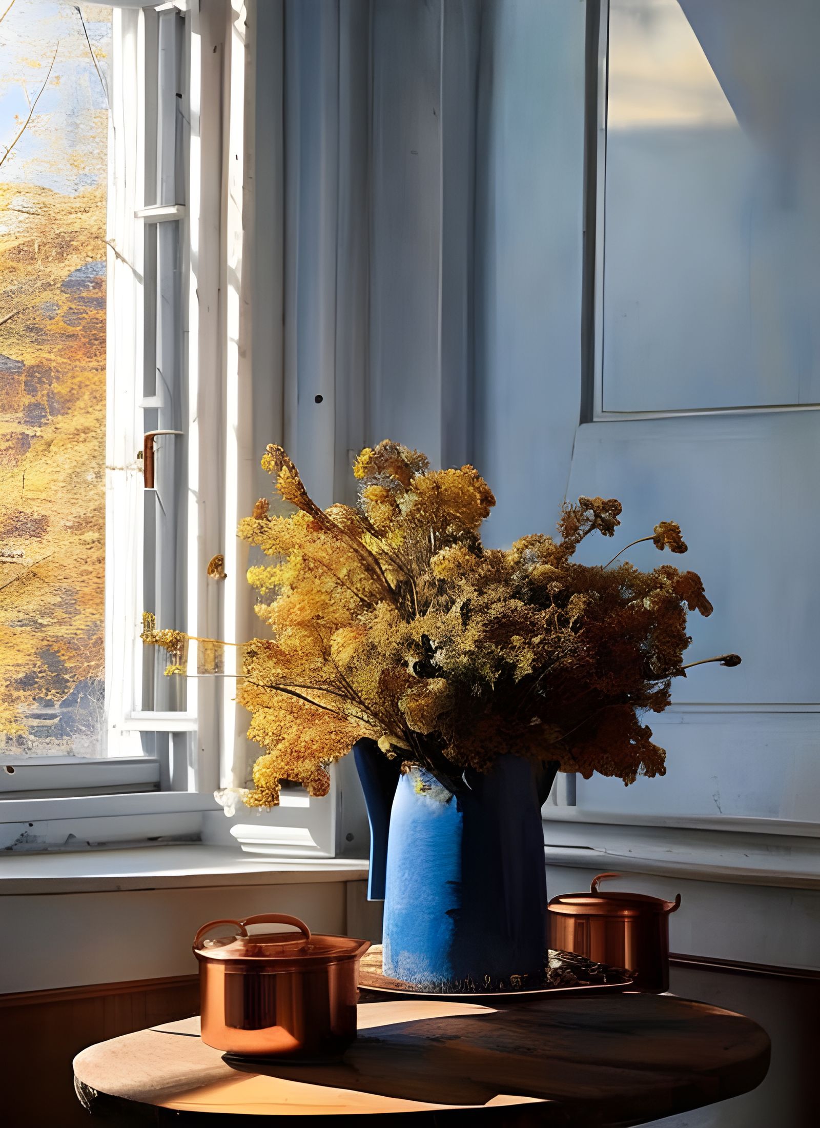 Still Life: Flowers in Copper Bucket, Hyperrealist Painting