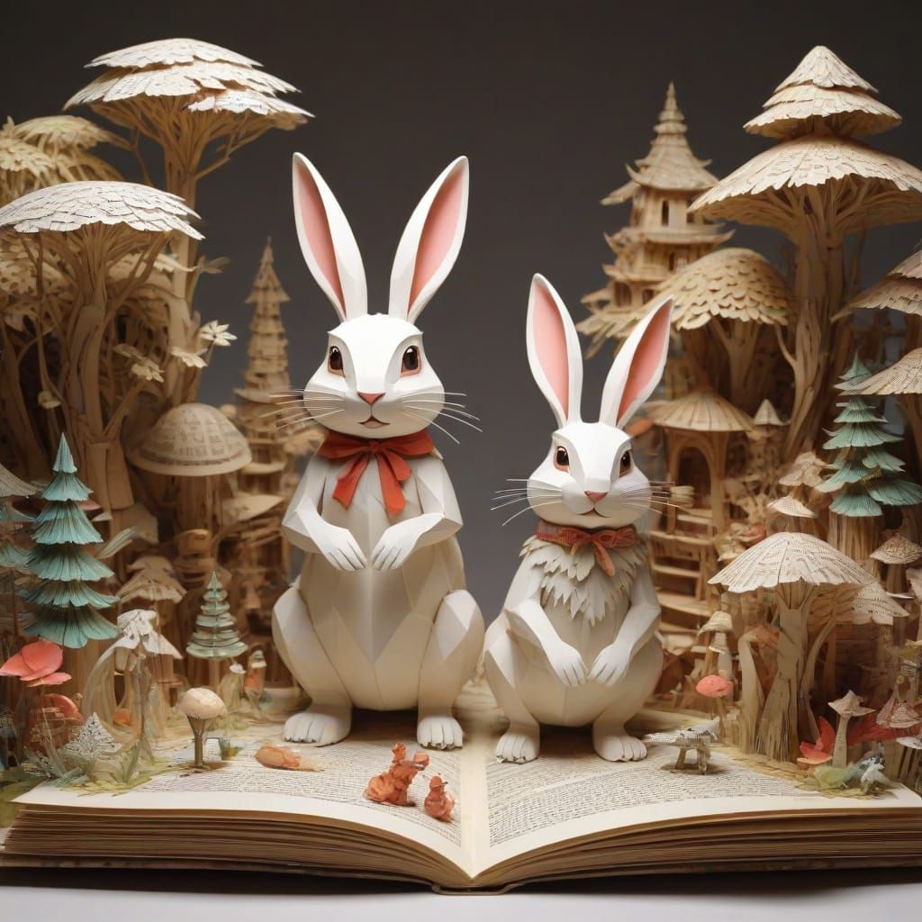 Whimsical Rabbit in a Paper World