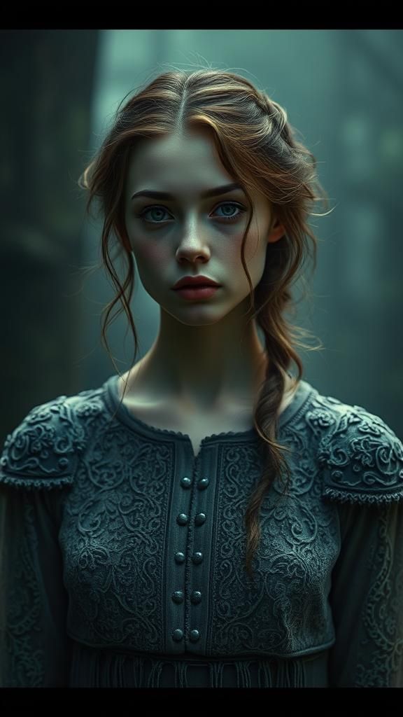 Fairytale Heroine in Misty Pixel Art Landscape