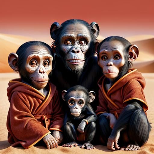 Chimpanzees in Red Robes in Namib Desert