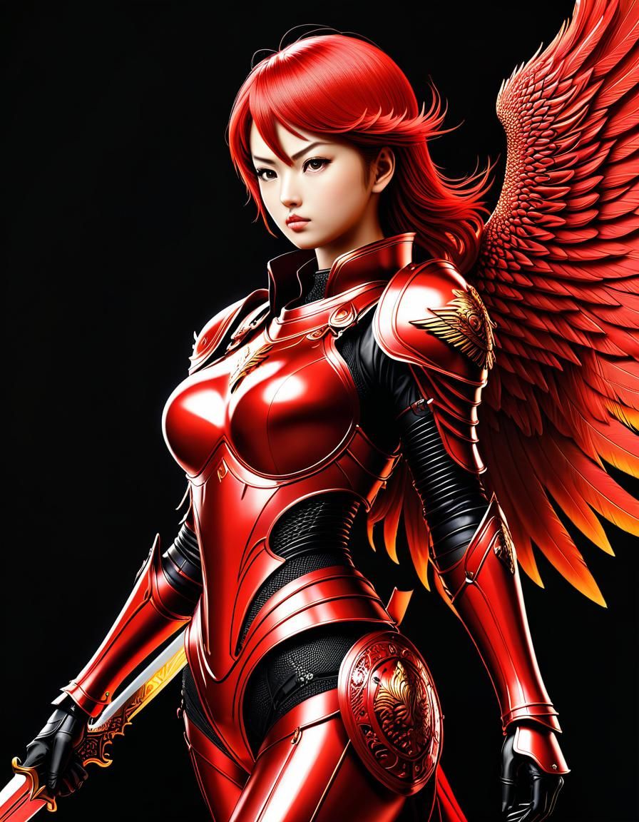 Phoenix Knight: Detailed Line Art Illustration