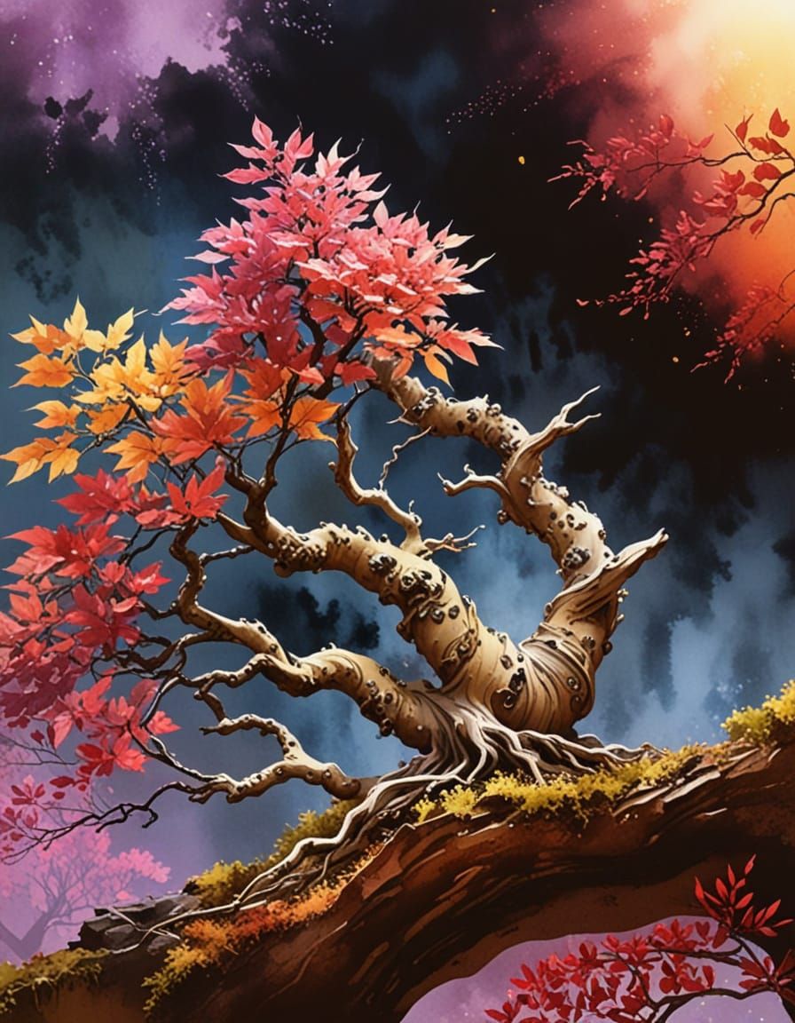 Ethereal Jewelry Bonsai in Watercolor Painting