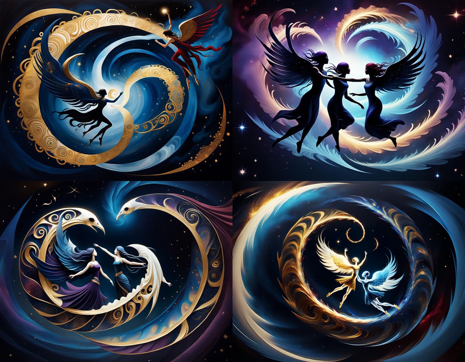Cosmic Dance: Figures in a Comic Spiral of Color