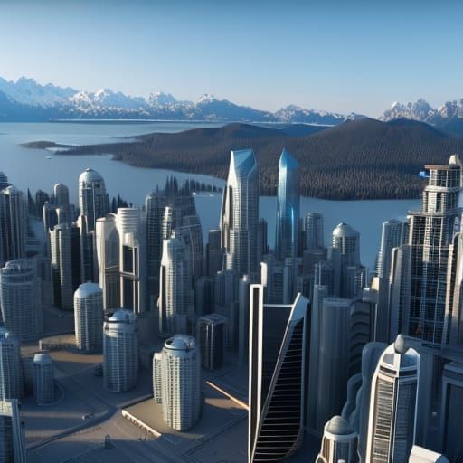 Futuristic Vancouver Skyline in 2250: Sci-Fi Render