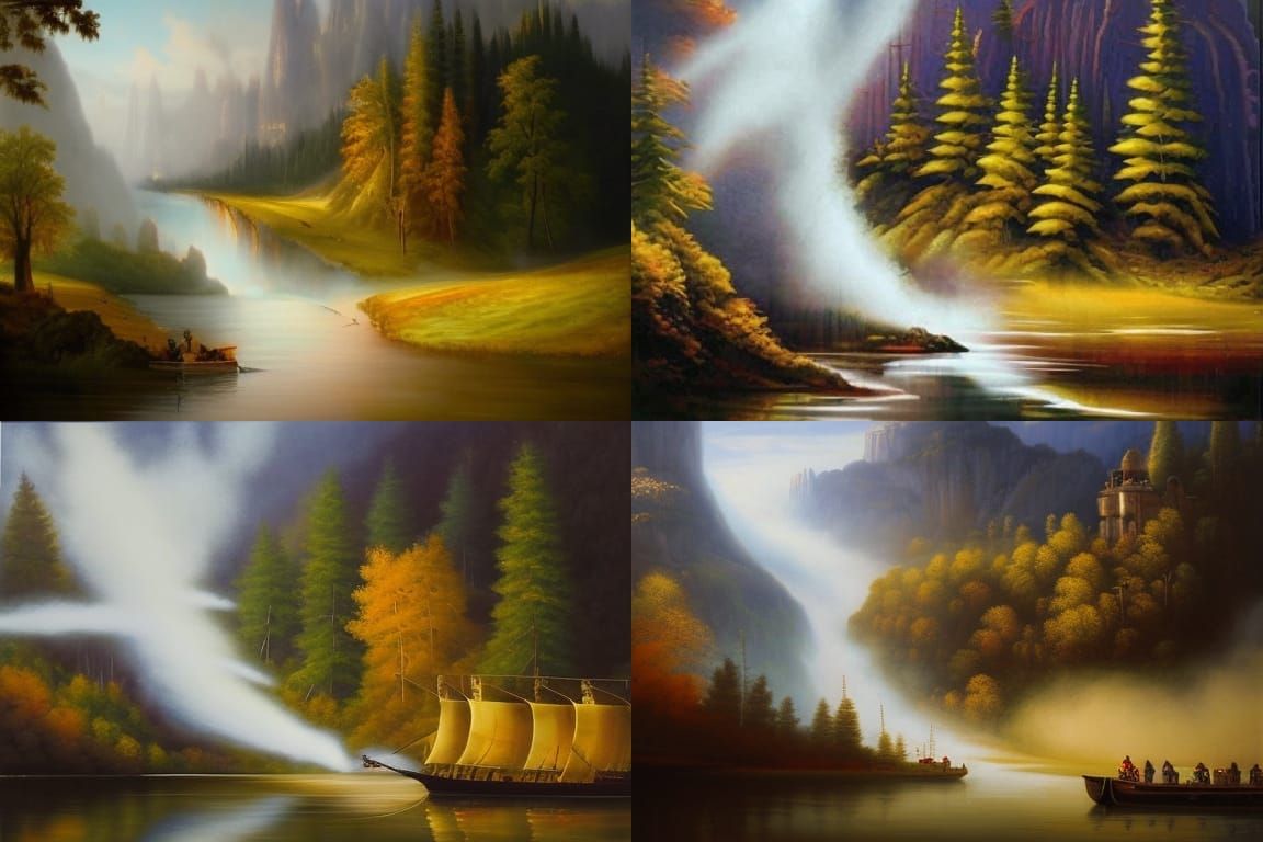 Steamboat in Mountain Valley: Oil Painting