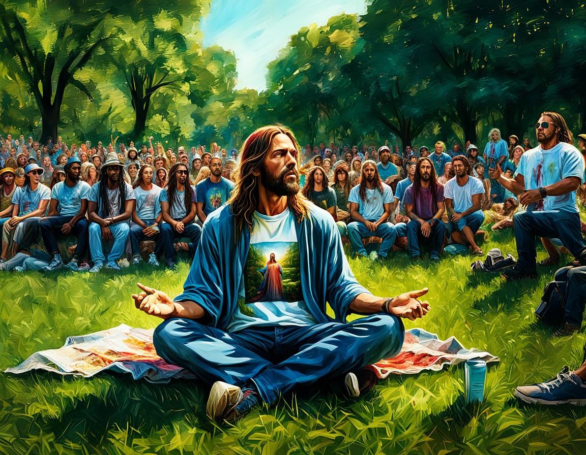 Jesus Preaching Salvation in Central Park: Digital Art