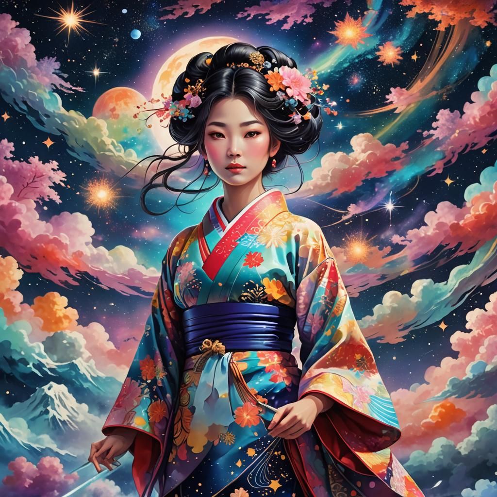 Japanese Princess in Cosmic Astral Dreamscape