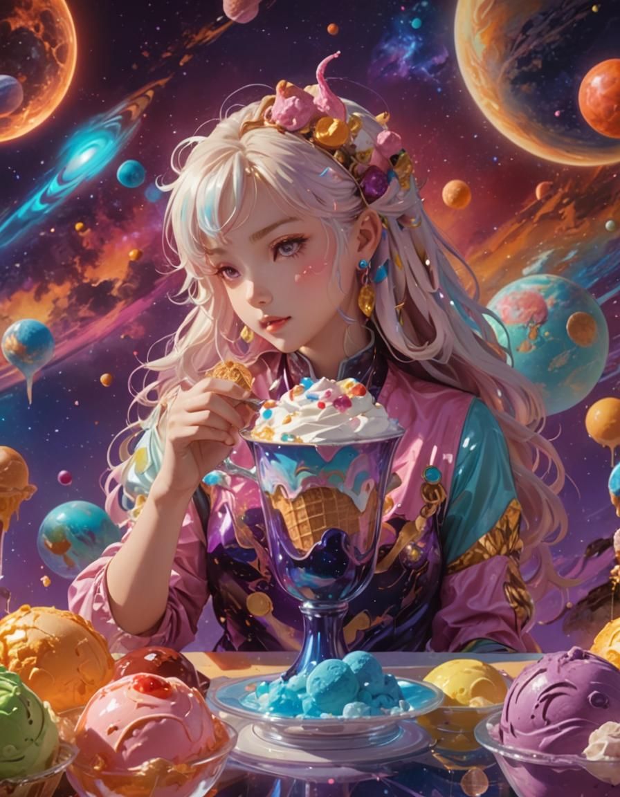 Anime Ice Cream Cup in Dreamlike Space