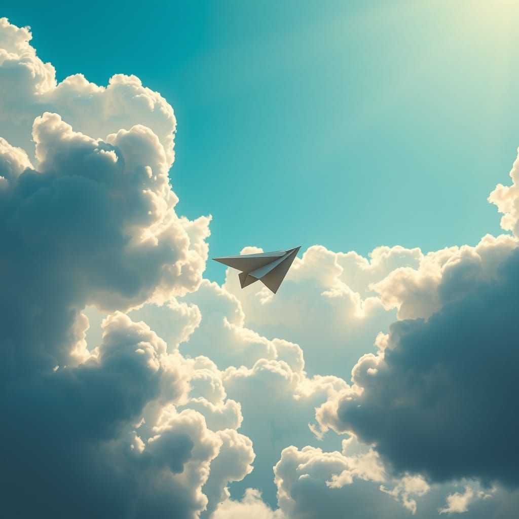 Epic Paper Airplane Soars in a Vibrant Blue Sky