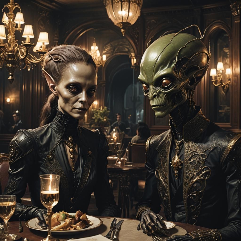 Aliens' Date Night, Dark Fantasy Digital Art