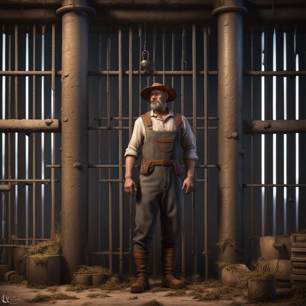 Farmer in Jail: Detailed Matte Painting Concept Art