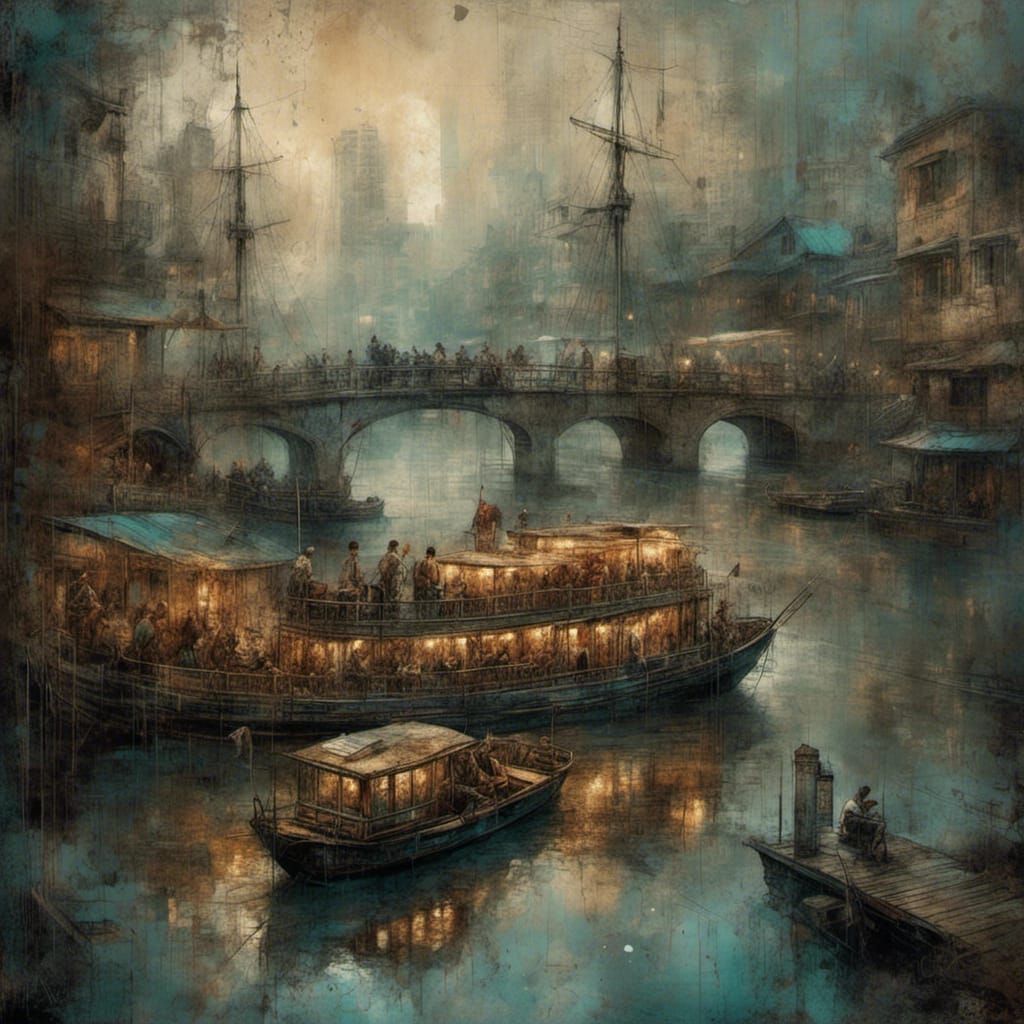 Riverboat Band in Grunge Poster Style