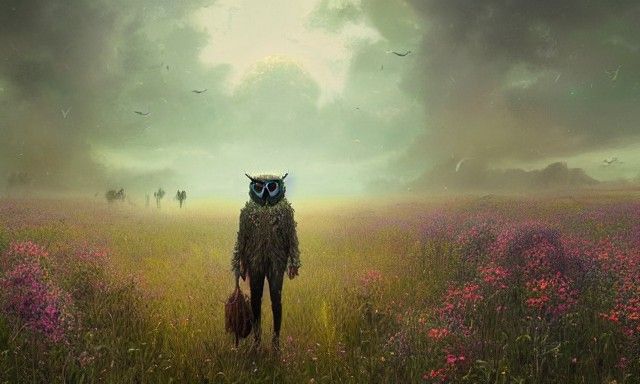 Owl Horse Hybrid in Flower Field: Digital Matte Painting