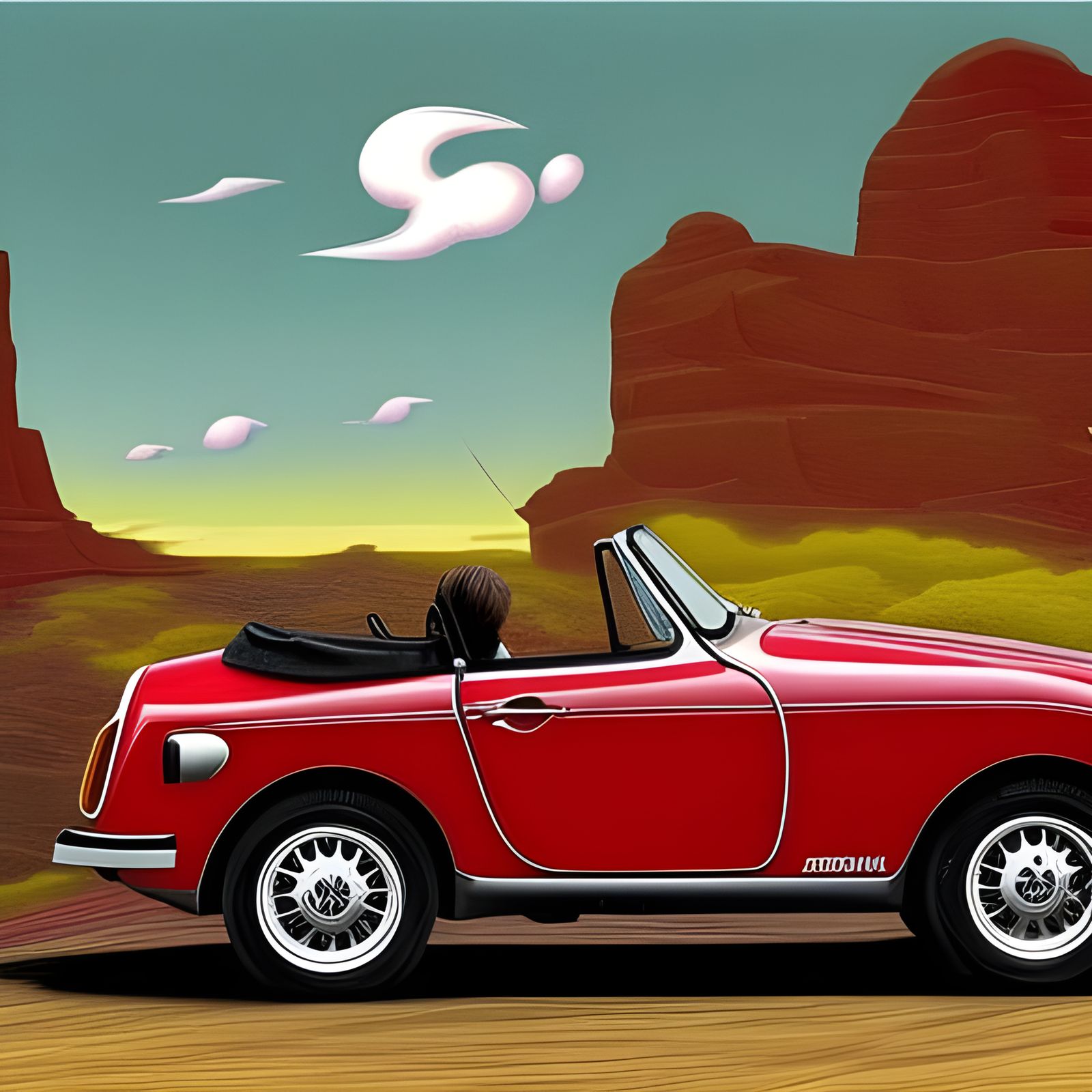 MG Midget Speeding in Robert Crumb Style