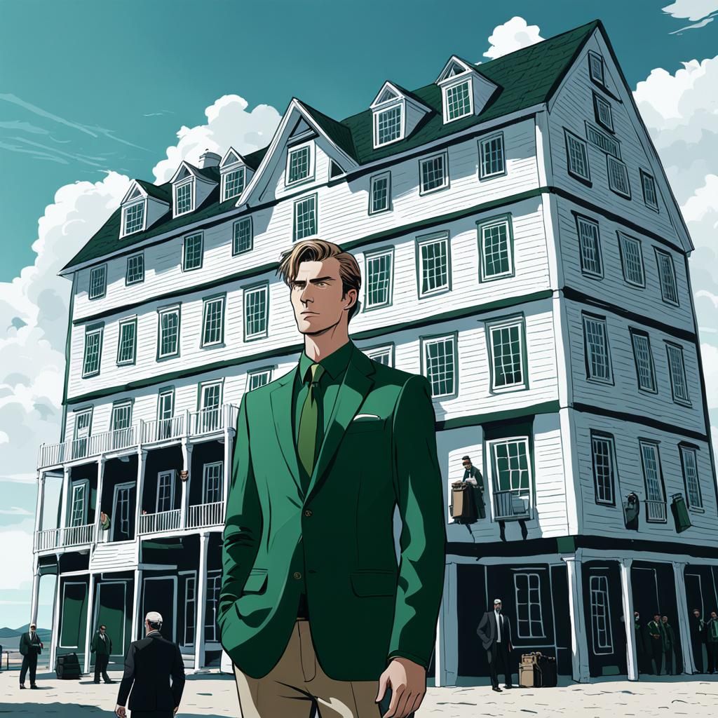 Young Man at Inn with Figure in Background