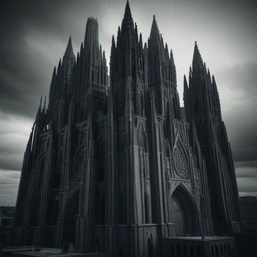 Brutalist Gaudi Cathedral in Dramatic Chiaroscuro