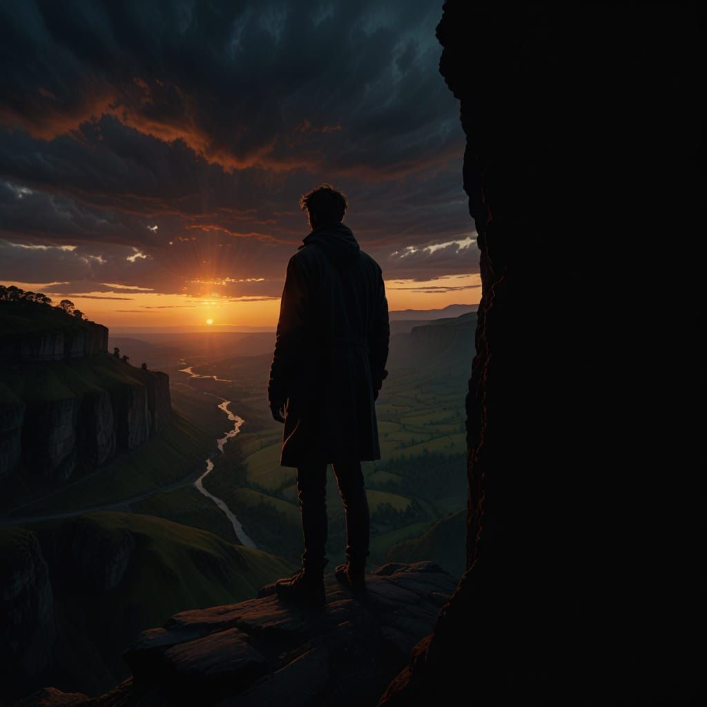 Lone Figure at Sunrise: A Cinematic Oil Painting