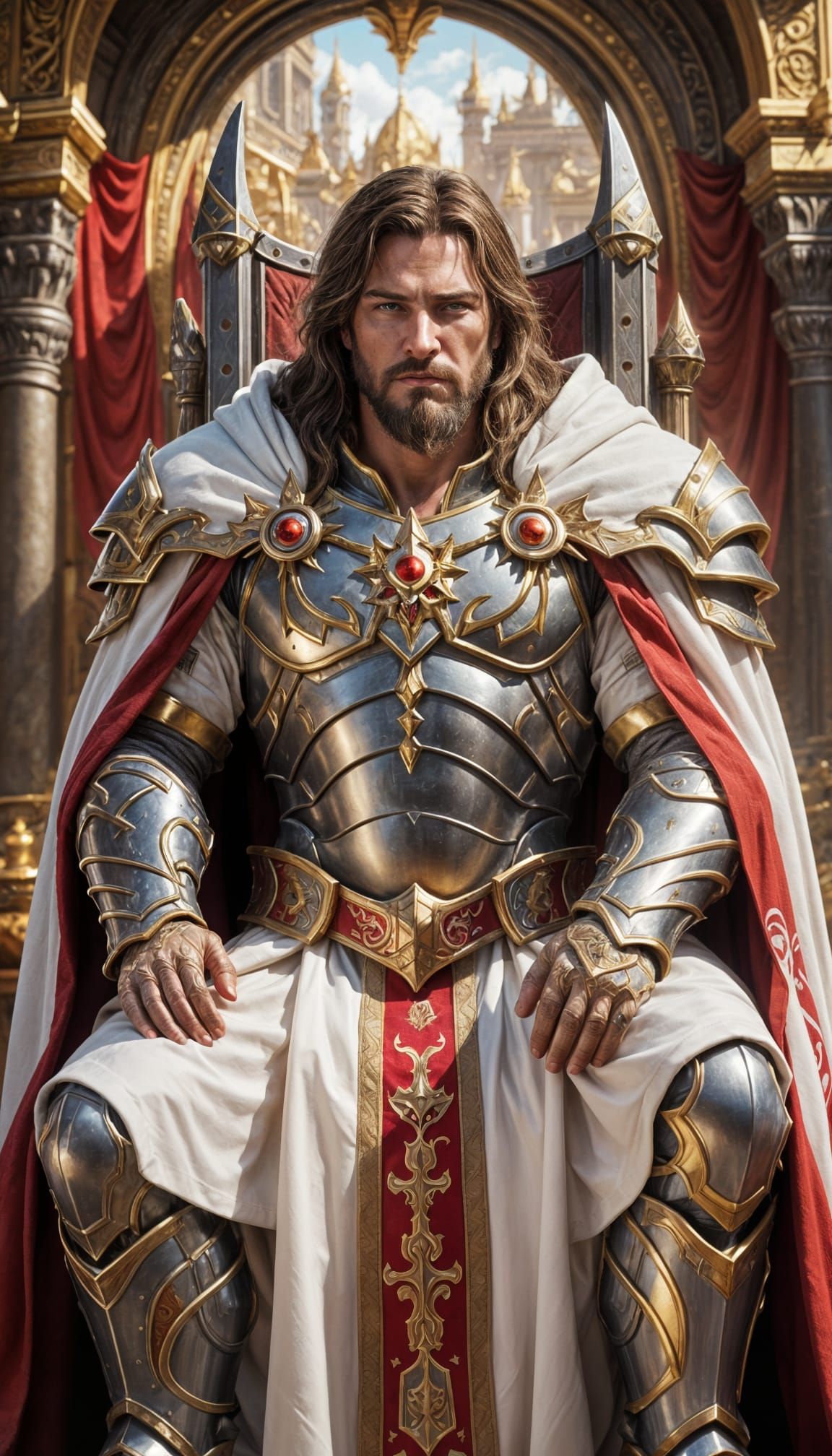 King in Iron Armor on Throne, Warcraft Style