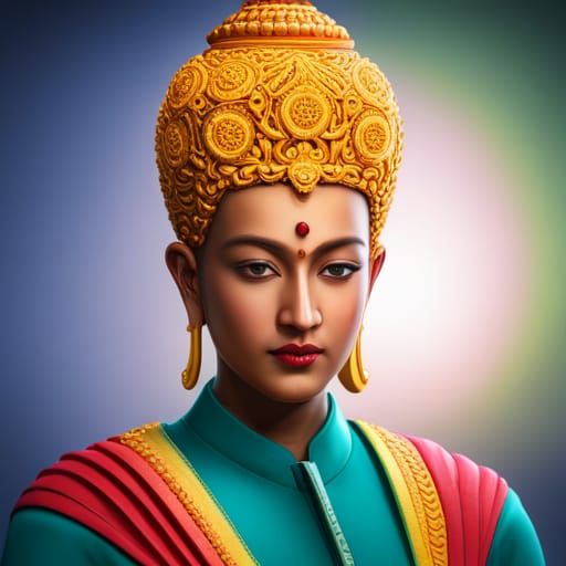 Radiant Portrait of Hindu God Budha in 3D