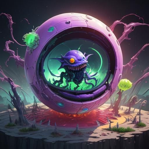 Angry Plant Egg Devouring Aliens in Candy Art Style