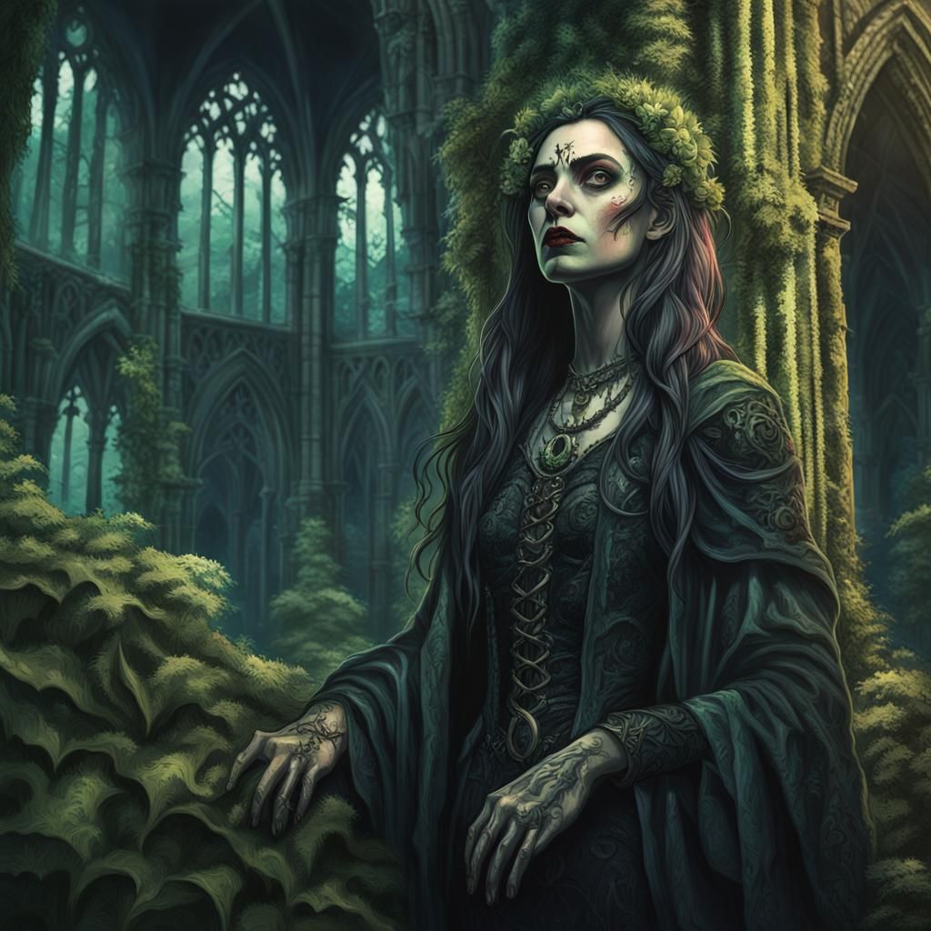 Vampire Lady in Gothic Whitby Abbey Graveyard