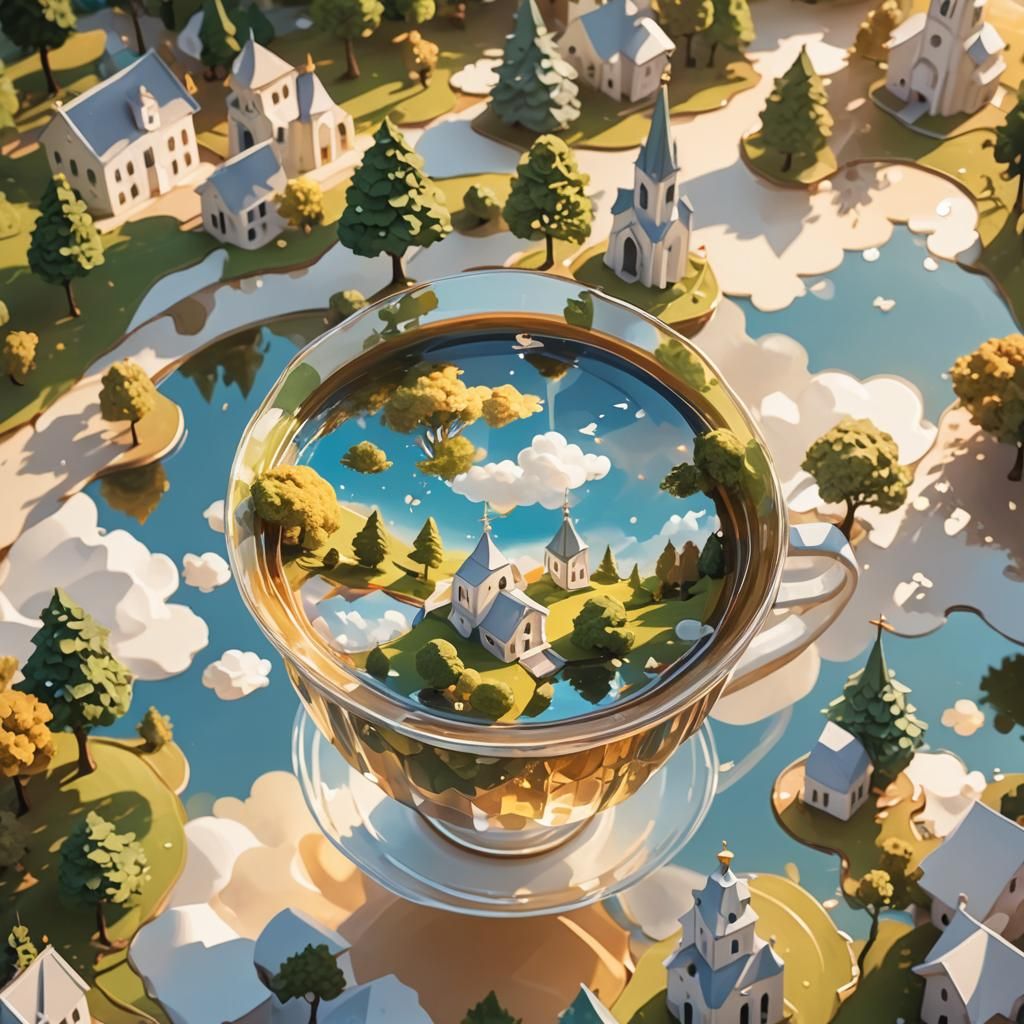 Low-Poly World in a Teacup Digital Art