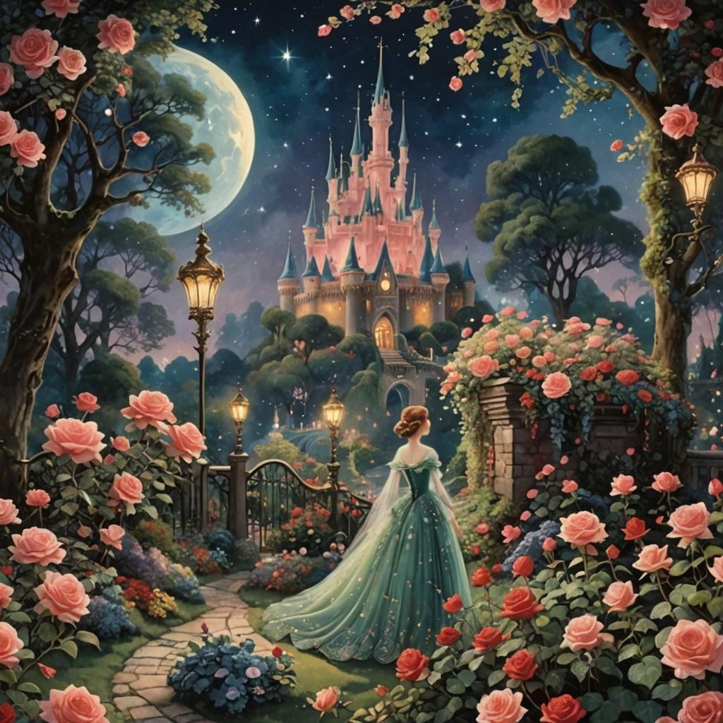 Enchanted Midnight Rose Garden Illustration