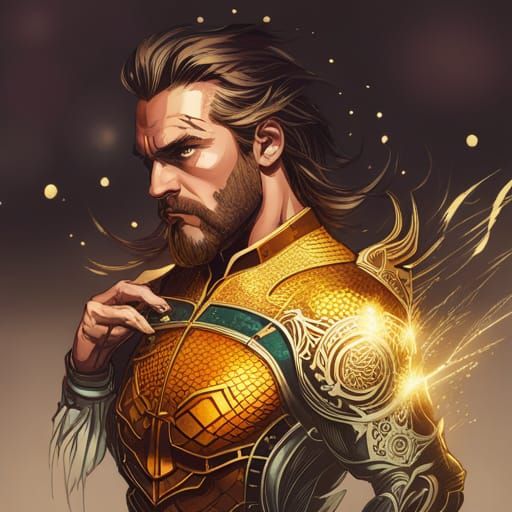 Aquaman with Golden Outlines Digital Painting