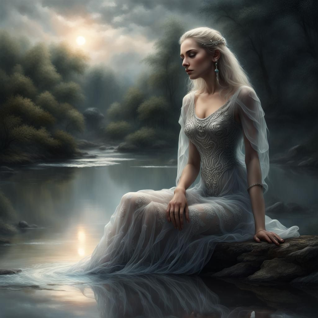 Dreaming Water Spirit in a Detailed Digital Painting