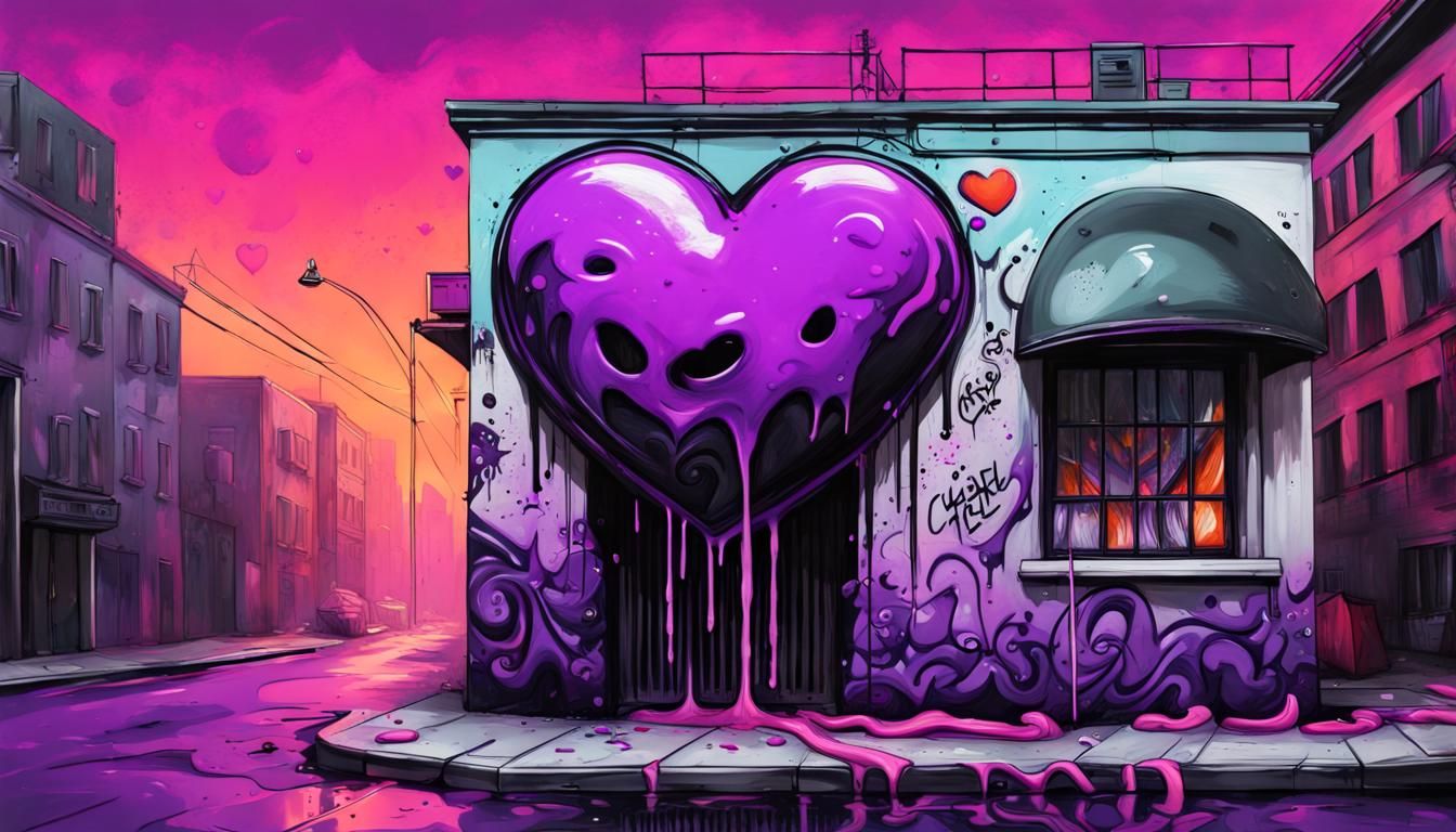 Gothic Street Art with Cute Heart Graffiti