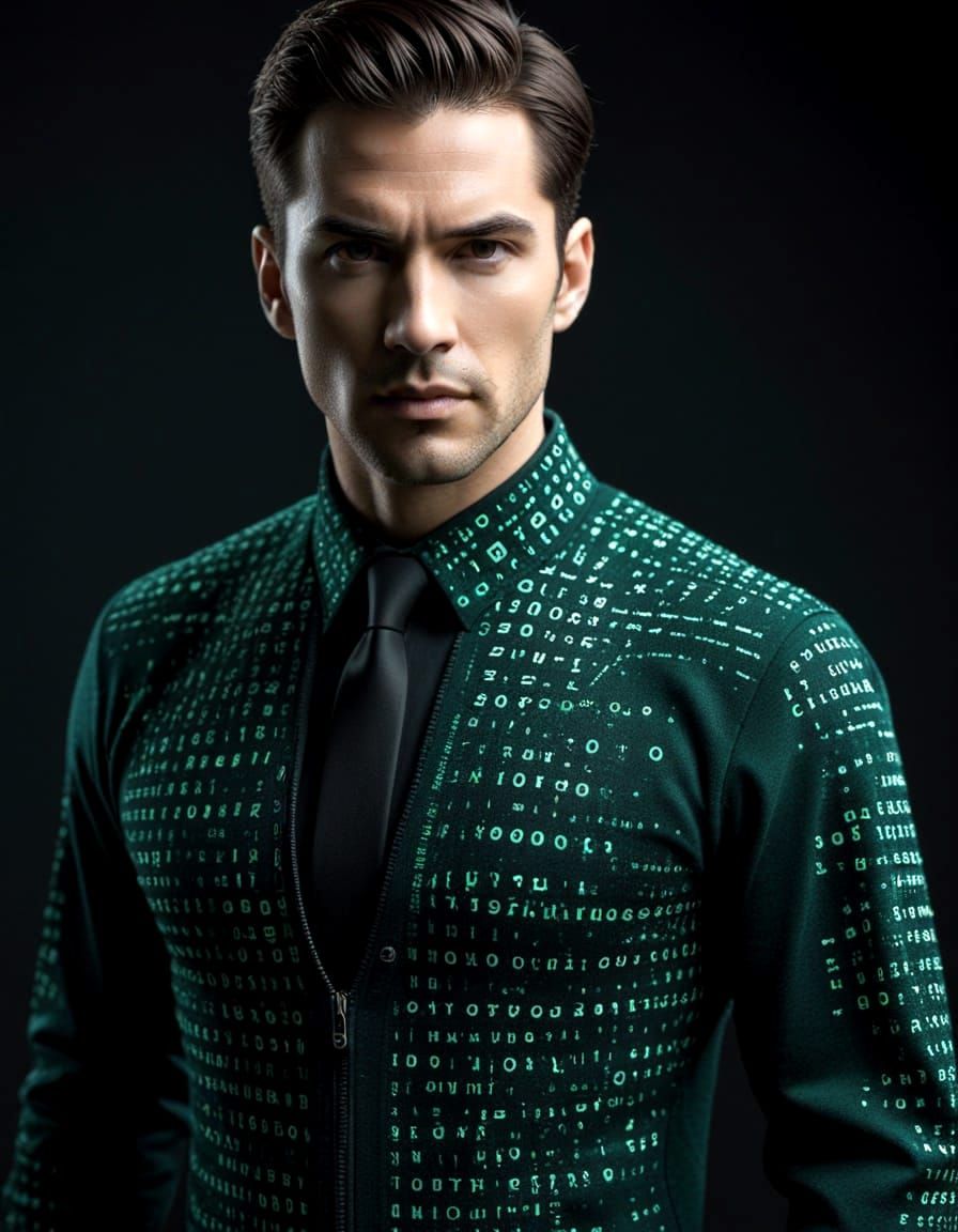 Man in Cyberpunk Digital Code Attire