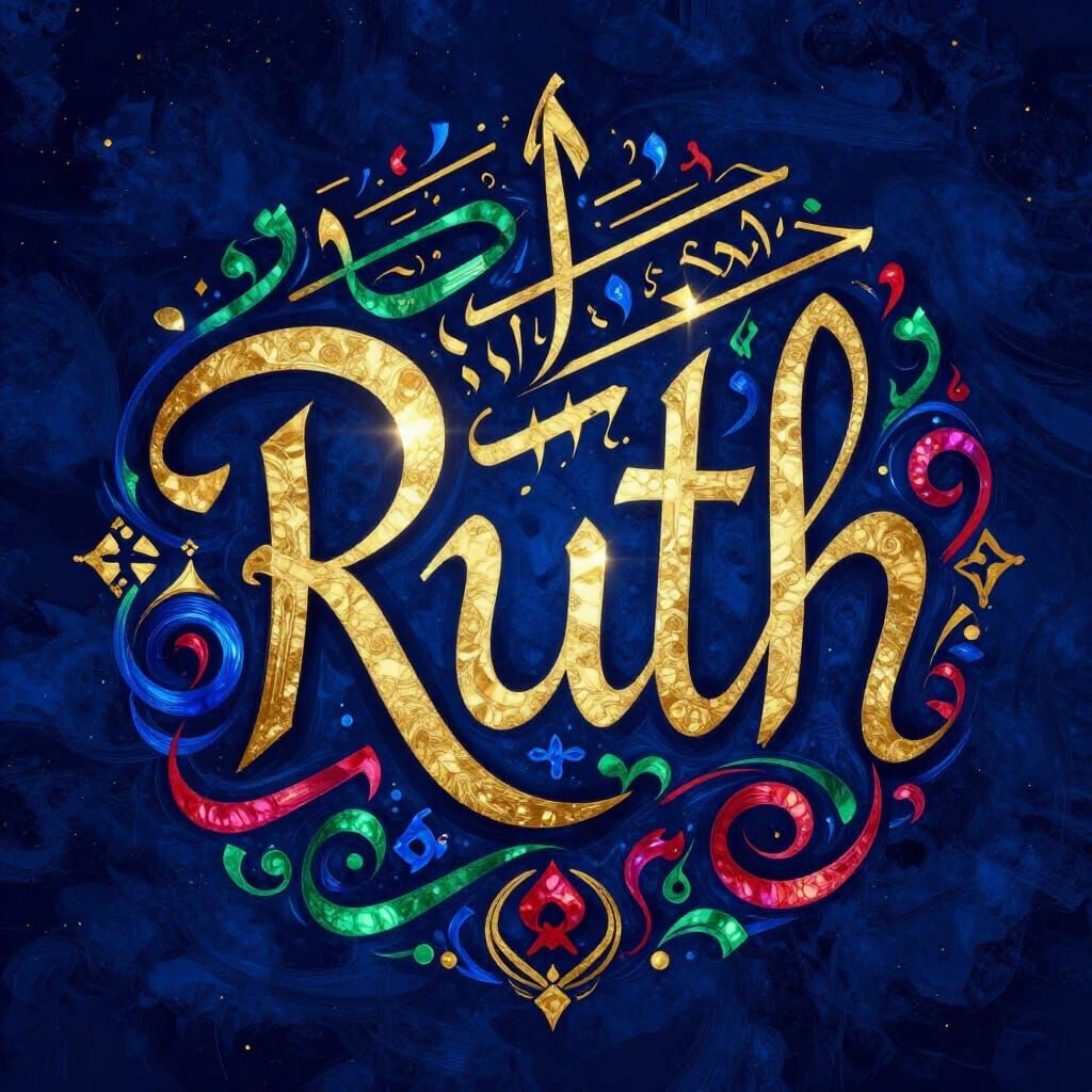 Luxurious Hebrew Calligraphy of Ruth in Jewel Tones