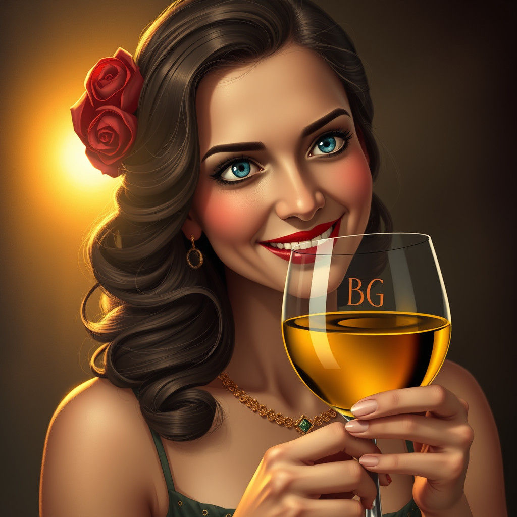 Italian Woman with Blue Eyes Holding Wine