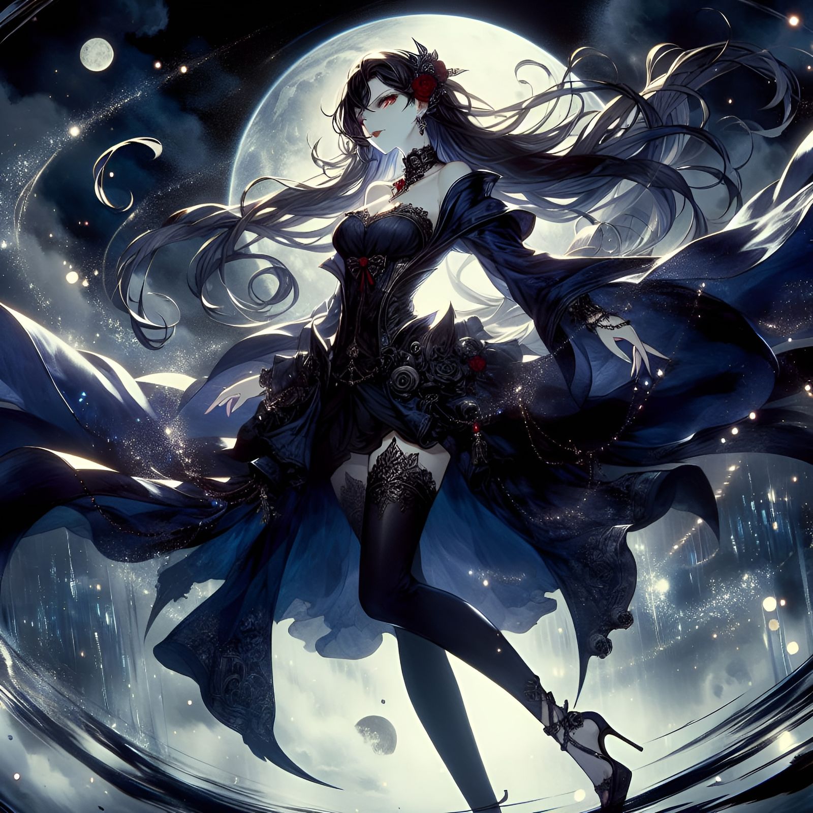 Vampire Goddess of Night in Anime Style