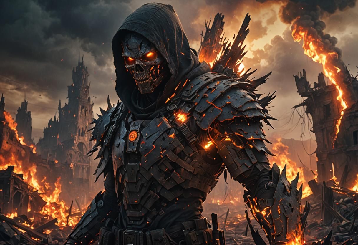 Apocalyptic Survivor in Ruined City: Dark Fantasy Art