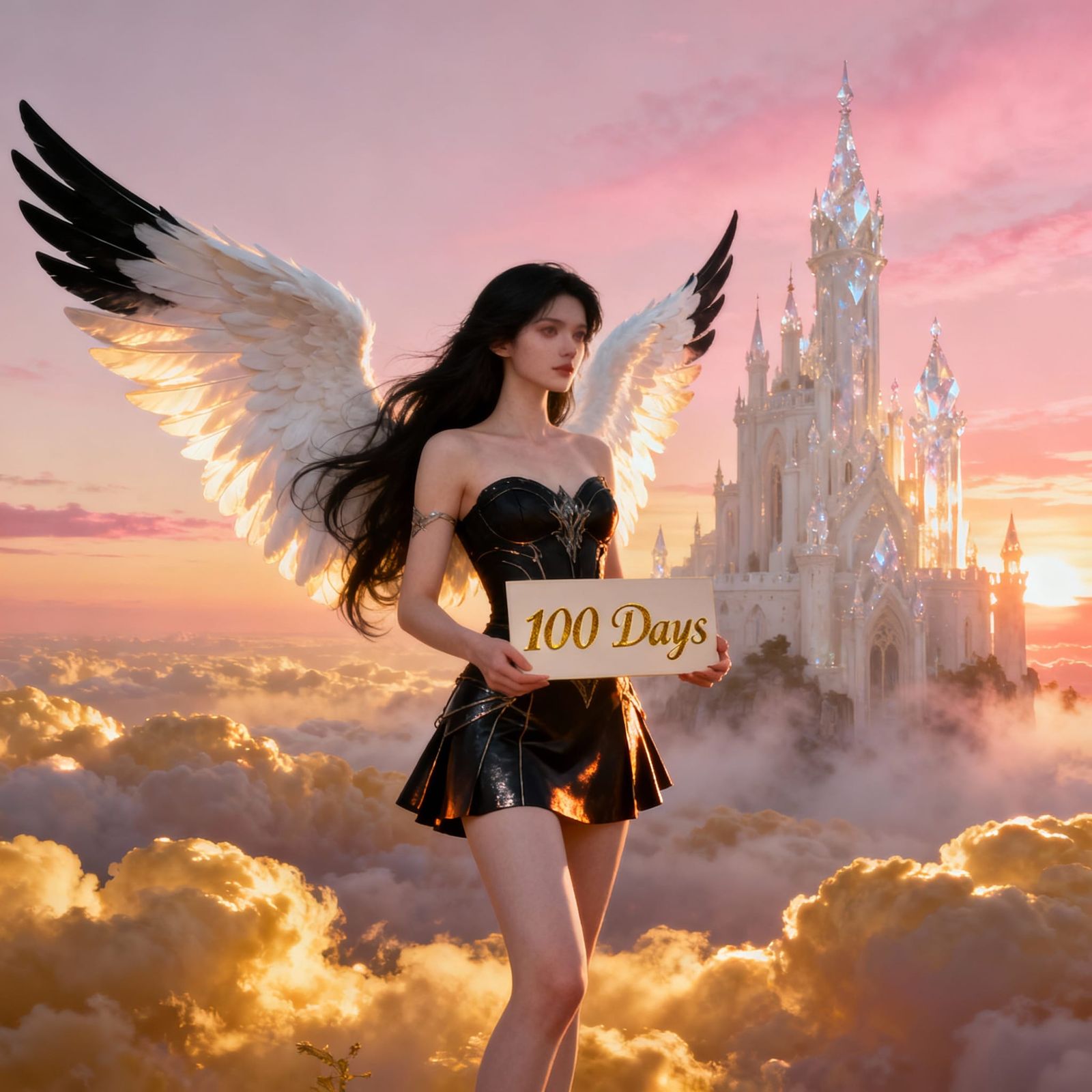 Angel Above Clouds Holding "100 Days" Sign
