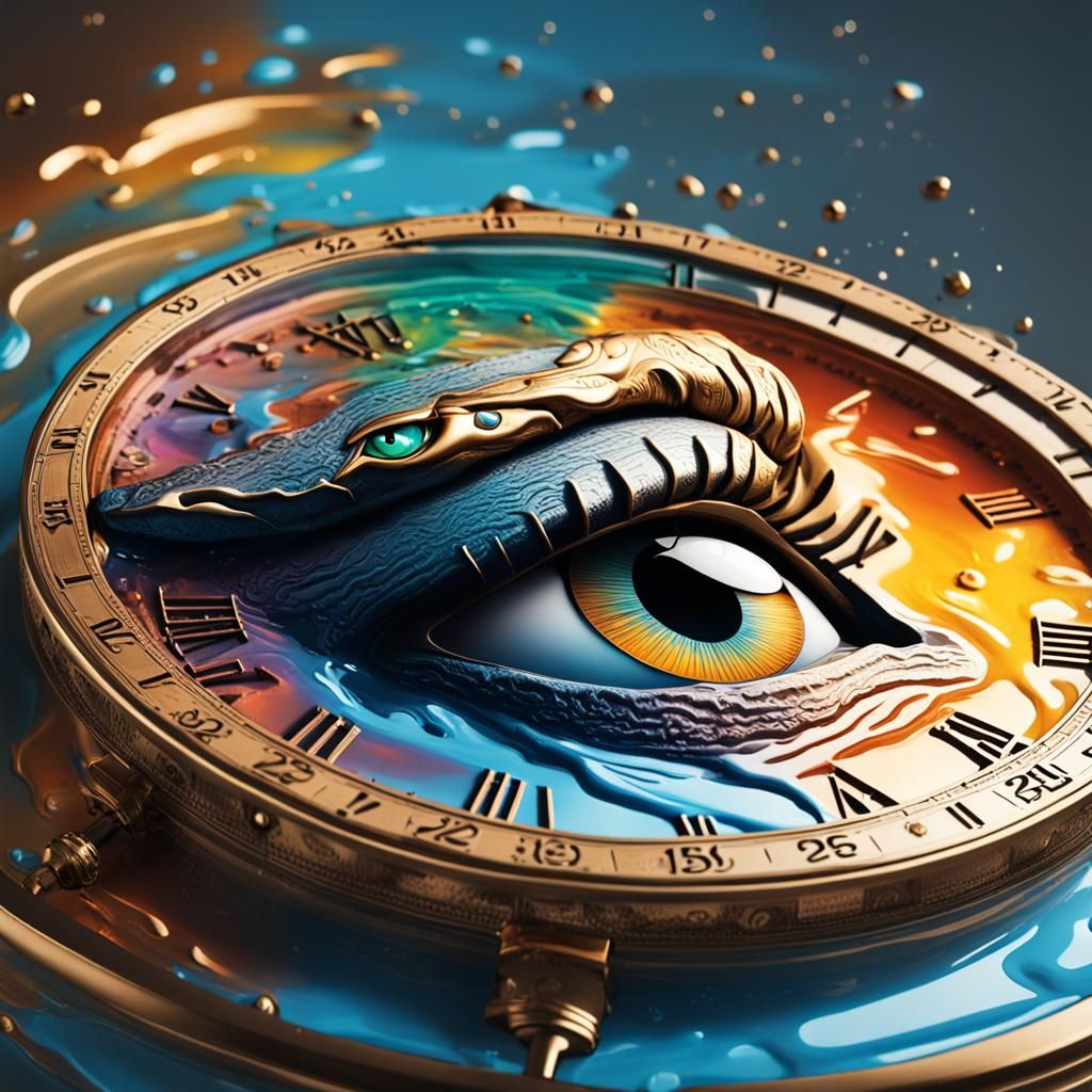 Eye of Horus on Melting Clock in Surreal Style