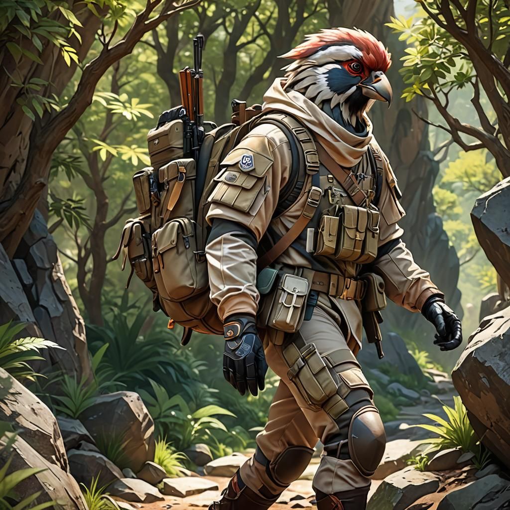 Chukar Hunter in Rocky Terrain: 3D Anime Art