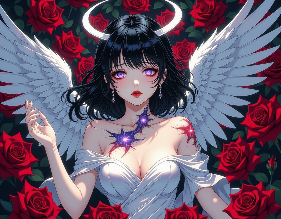 Angelic Vampire Woman in Cosmic Void, Ito-Inspired Ink Art