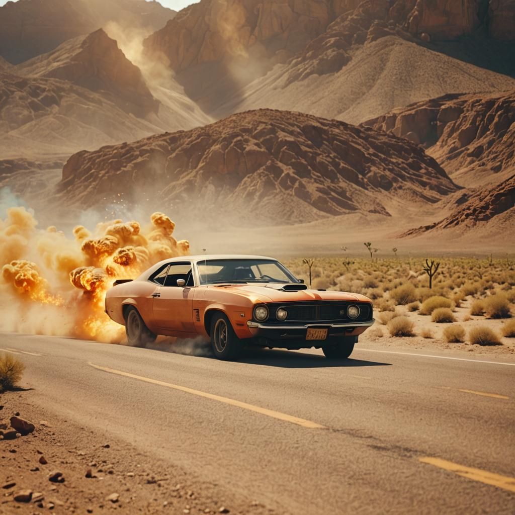Epic Desert Car Chase in Cinematic Film Style