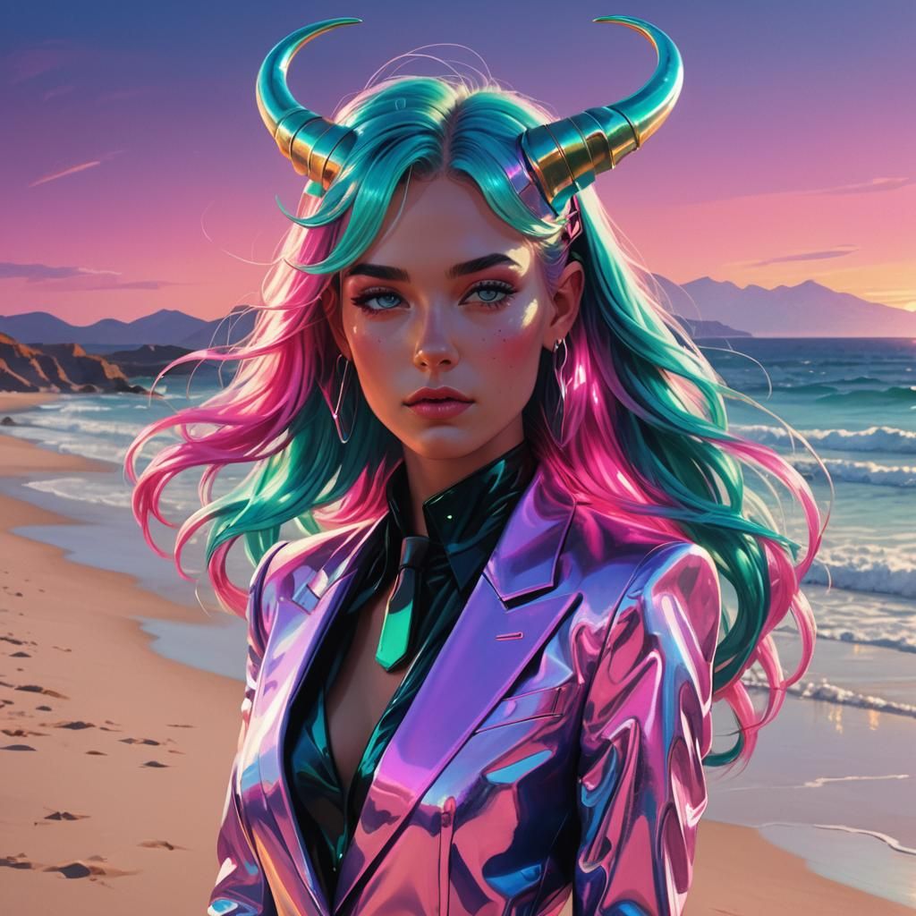 Sci-Fi Woman Portrait in Neon Cyberpunk Style