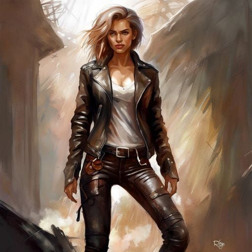 Hazel Woman in Leather, Fantasy Art Style