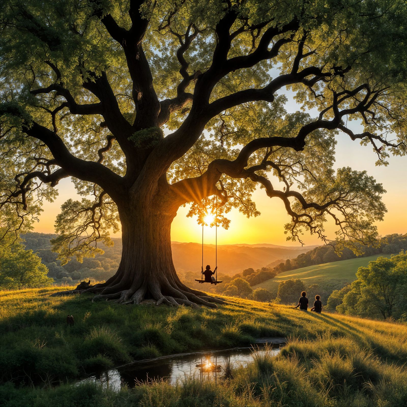 Giant Ancient Oak Tree in Golden Hour Light