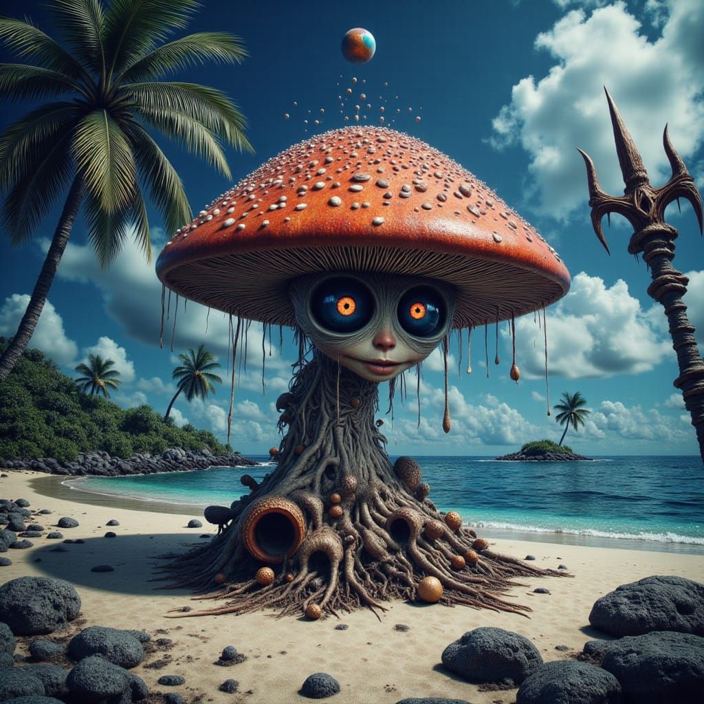 Nuclear Mushroom God on Desert Island
