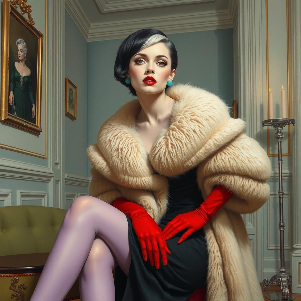 Sorayama Retro 80s Futurism Cruella Deville Oil Painting