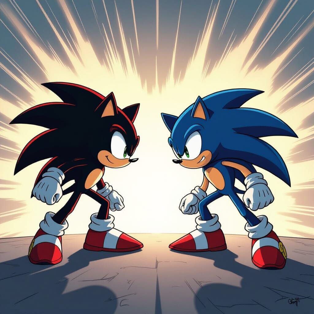 Sonic and Shadow Face Off in Comic Art Style