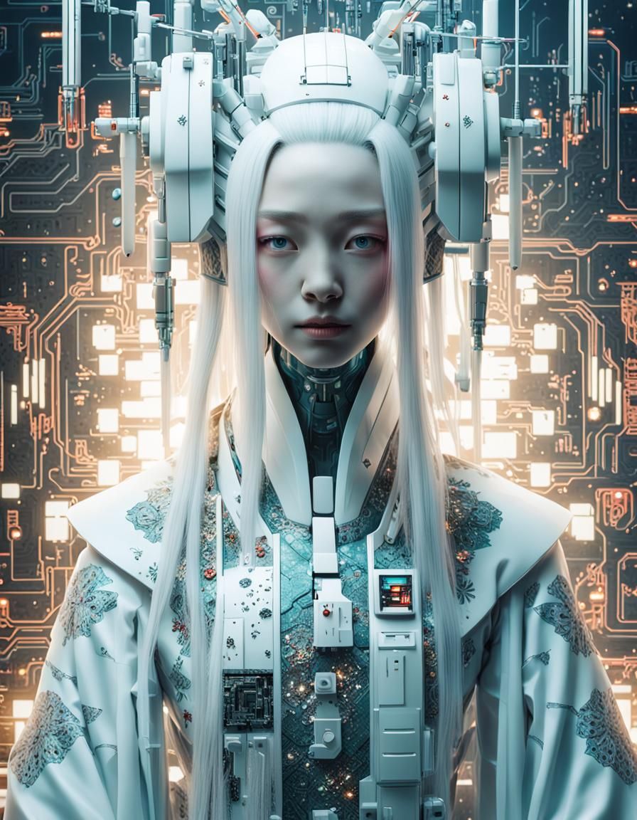 Android Geisha Portrait in Detailed Digital Art