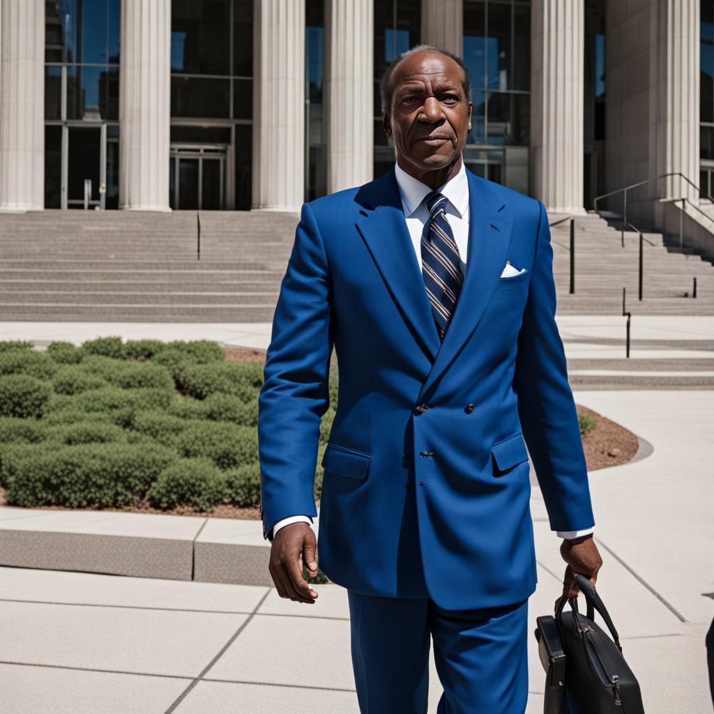 Man in Blue Suit Outside Courthouse