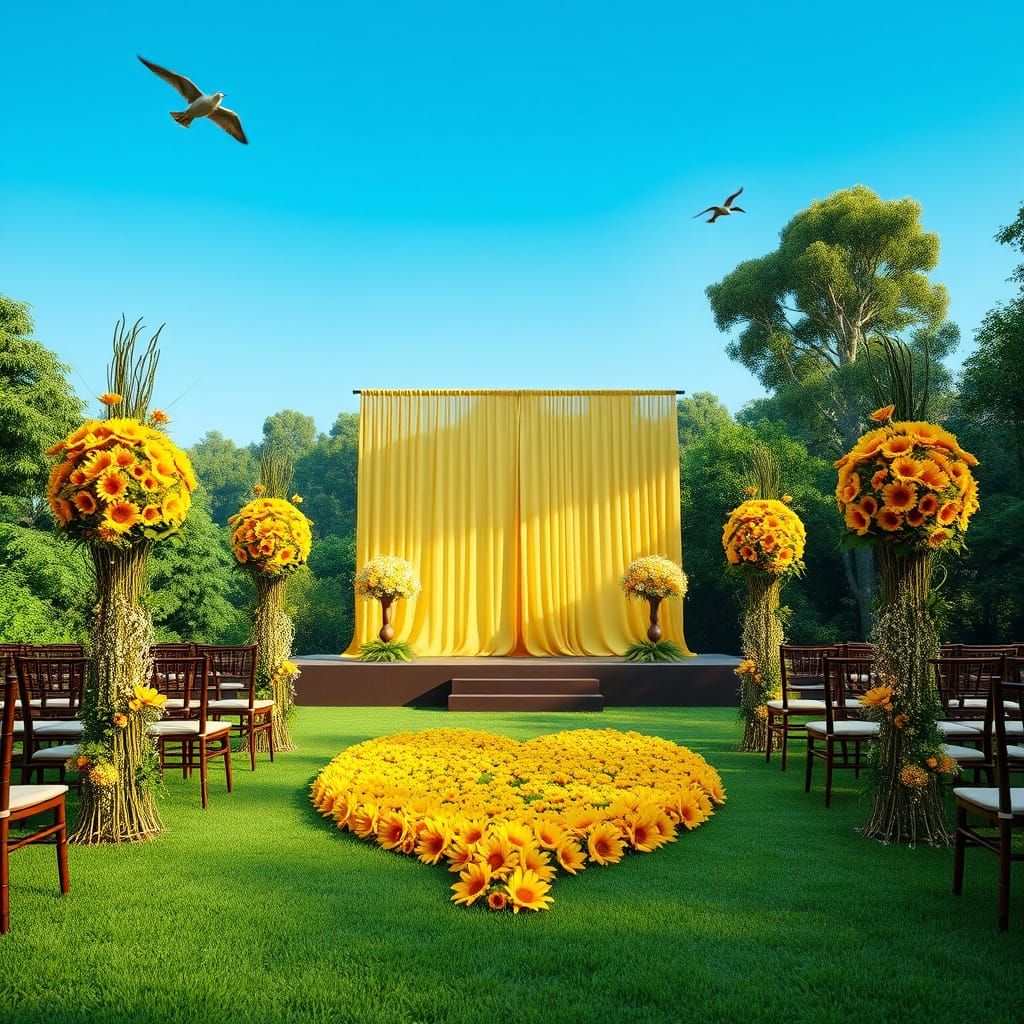 Ethereal Outdoor Ceremony Hall Amidst Vibrant Forest