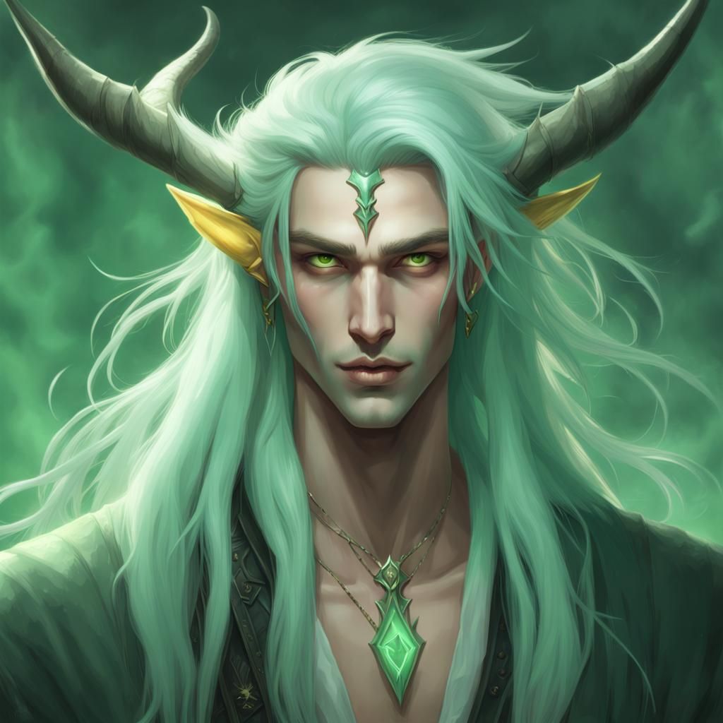 Mint Green Devil Sorcerer in Dark Fantasy Style